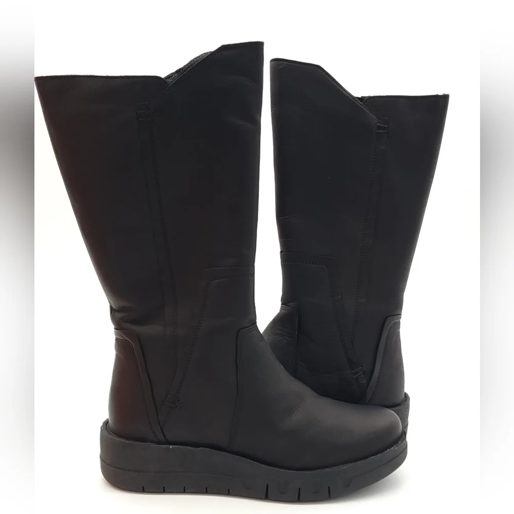 Miz Mooz Lear Black Leather Zip Up Mid Calf Boots - Picture 4 of 10
